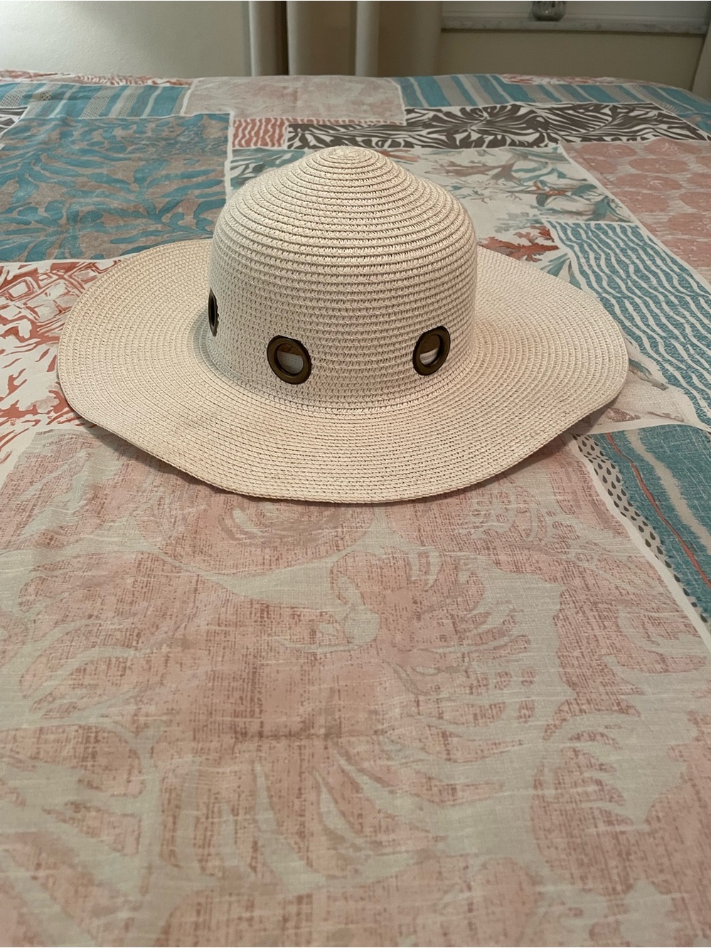 Indigo Soul Cream Braided Straw Sun Hat with Metal Grommets